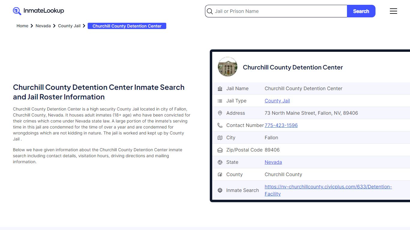 Churchill County Detention Center Inmate Search, Jail Roster, Bookings ...