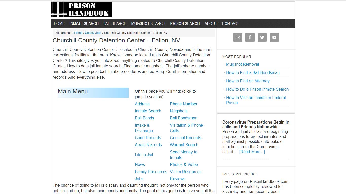 Churchill County Detention Center – Fallon, NV - Prison Handbook